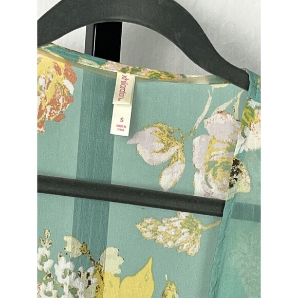 Xhilaration Cover Up Ruffle Sleeve Beach Top Open Sheer Green Floral Small Fairy - Picture 3 of 3